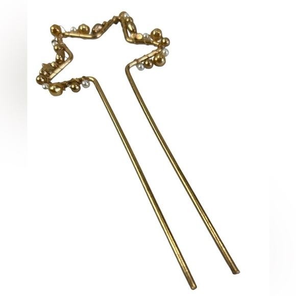 Anthropologie Bun Pin Gold Tone Pearl Moon Stars 7" BHLDN - Picture 2 of 5